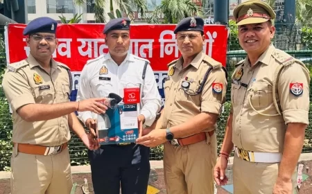 गाजियाबाद ट्रैफिक पुलिस को गर्मी से राहत: कंट्रोल हेलमेट और सुविधाएं वितरित