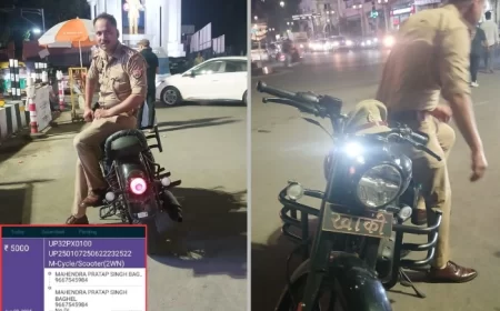 लखनऊ में दरोगा बिना नंबर प्लेट बाइक पर घूमता दिखा, ₹5000 का चालान